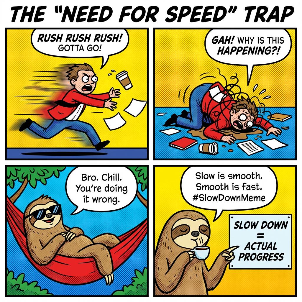 Slow is smooth, smooth is fast - Sloth meme